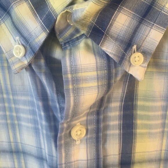 Pre Owned Men’s Chaps Blue Yellow Short Sleeve Button Up Sz XXL Classic Style - Picture 14 of 15